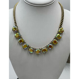 J. Crew Yellow Opalescent AB Gold Tone Glowing Square Rhinestone Necklace‎